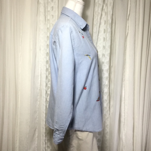 Vintage chambray embroidered school symbols shirt - Picture 3 of 8